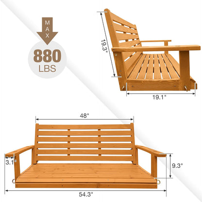 Wooden Porch Swing, Ergonomic Seat, Bench Swing with Hanging Chains and 7mm Springs, Heavy Duty 880 LBS, for Outdoor Patio Garden Yard (Amber, 2-Seater Extra Large)
