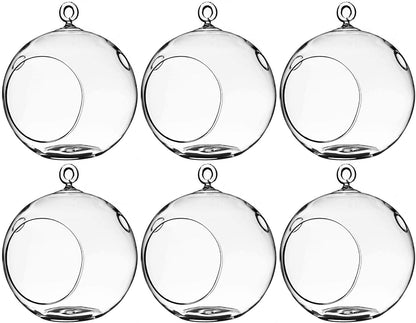 WGV Hanging Terrarium Globe, Width 5", Height 6", DIY Air Succulent Planter, Clear Glass Vase Orb with Flat Bottom, Candle Holder for Windowsill Outdoor Garden Decor, 6 Pieces Bulk