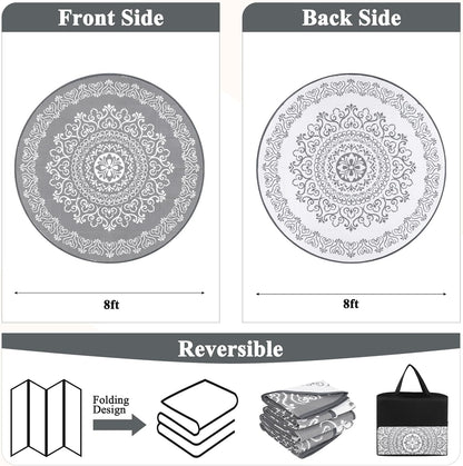 Pauwer Waterproof Outdoor Rug 8ft, Reversible Plastic Straw Patio Camping Rug, Indoor Outdoor RV Mat Carpet for Deck, Camper, Porch, Balcony, Backyard, Picnic, Floral Grey