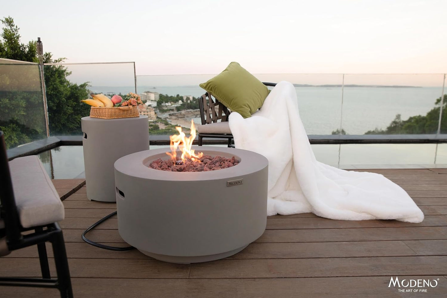 AMS Fireplace | Modeno | Waterford | Firepit Table | Cover and Lava Rocks Included | (Fuel: Liquid Propane Gas - Light Gray)