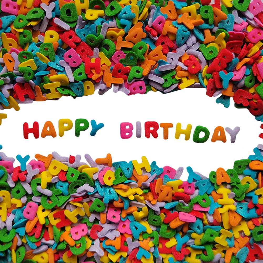 Homankit Happy Birthday Letters for Decorating Happy Birthday Alphabet Sprinkles Ice Cream Sprinkle Sugar Candy Baking Cake Cupcake Toppers Cookie Donut Dessert Decoration 2.47 Ounces (Only Contain Happy Birthday Letters )