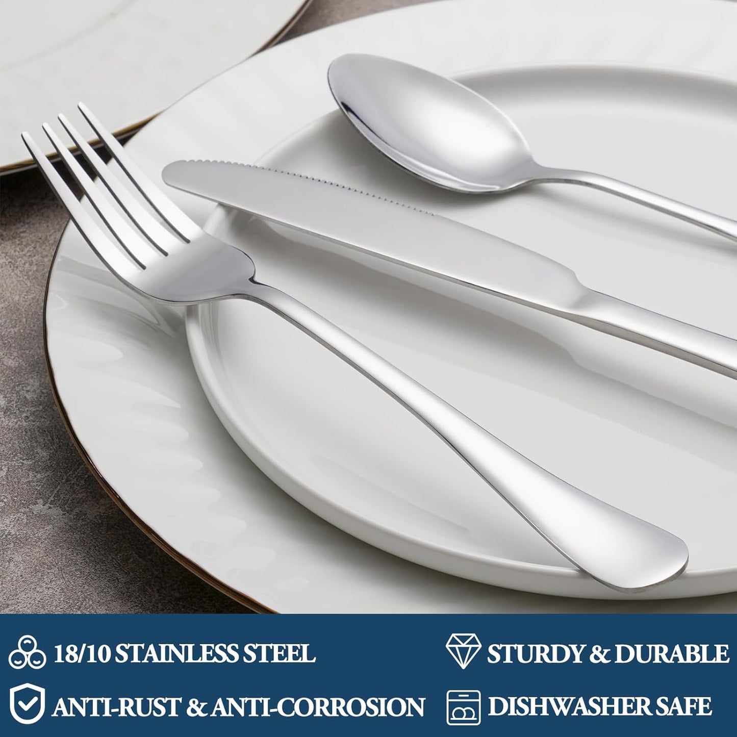 32-Piece Dinner Fork Set, Stainless Steel Silverware, Cutlery, Mirror Polished, Dishwasher Safe - 8 Inch