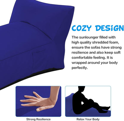 Outdoor Chaise Lounge Chair, Sunbed UV Resistant Sofa Couch Patio Furniture Waterproof Outside Sunlounge Reclining Sunbathing Bed Comfy Single Chaise Daybed for Garden, Pool, Beach, Navy Blue