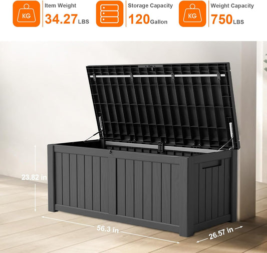 DRATO 120 Gallon Large Deck Box, Outdoor Storage Box for Patio Furniture, Patio Cushions, Gardening Tools, Pool Supplies,660lbs Weight Capacity,Waterproof Resin Storage Boxes