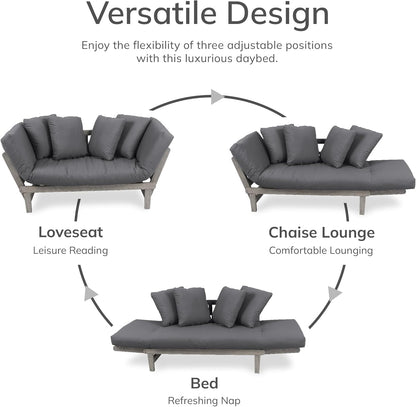 Cambridge Casual West Lake Mahogany Outdoor Convertible Sofa Daybed, Weathered Gray/Gray Cushion