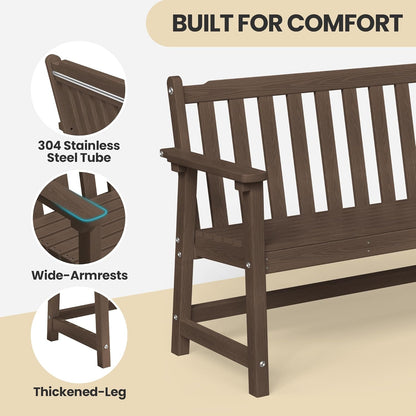 Ciokea 44" Outdoor Bench Set of 2, HDPE Weatherproof Garden Bench, 2-Person Memorial Benches with 550 Lbs, Waterproof Patio Porch Benches for Outside Business Deck Office Backyard Balcony, Brown