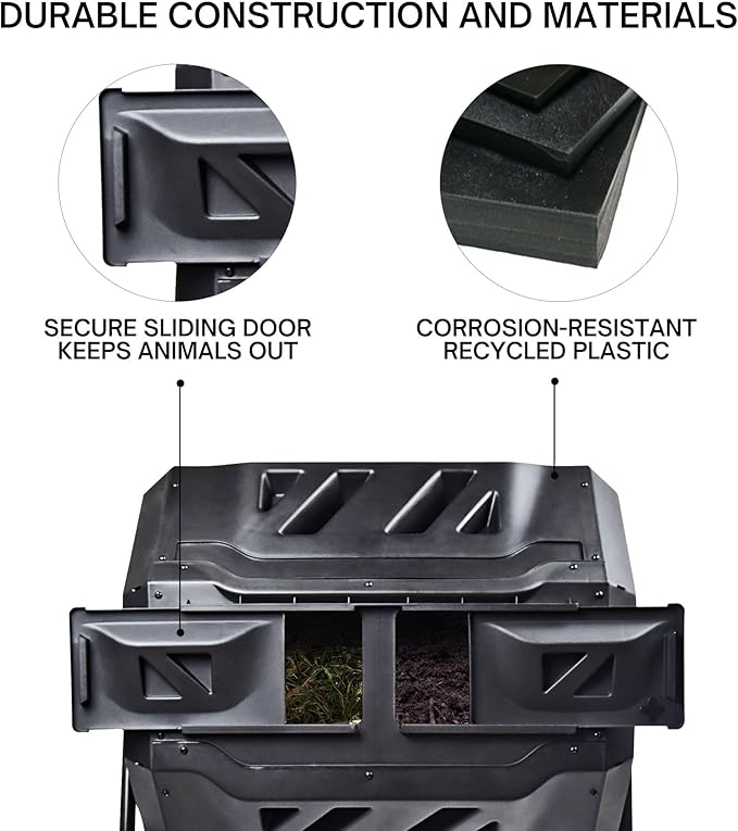 Koolscapes Dual Chamber Tumbling Composter 42 Gal (160L) Black Rotating Outdoor Compost Bin, Double Chamber Rotary Composter, Recycled Plastic with Steel Frame for Backyard and Vegetable Garden