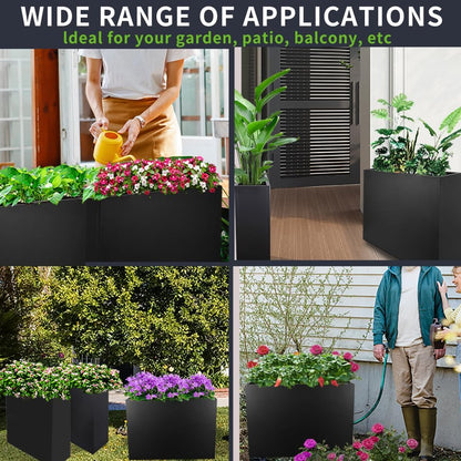 Metal Tall Long Planter Box Large Rectangular Planter Flower Pot with Drainage Holes for Indoor Outdoor Deck Porch Garden Home Patio Front Door (Black, M)