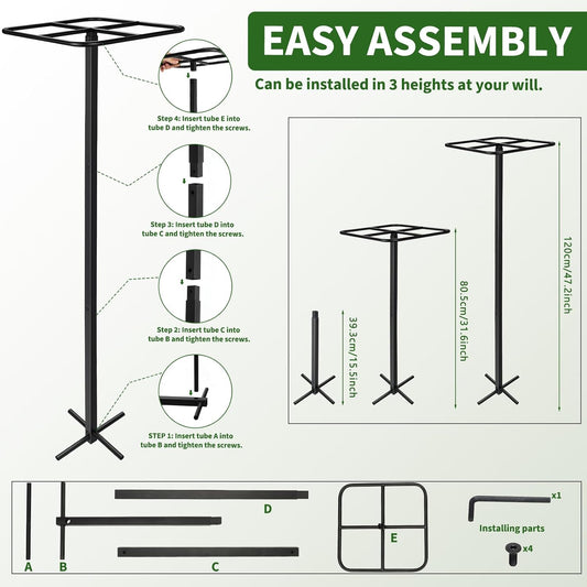 2 Pcs Adjustable Metal Dragon Fruit Plant Trellis 12" x 12" x 50" Durable Vertical Gardening Support Dragonfruit Trellis for Climbing Plants Trees Cactus Roses Vines Outdoor, Installation Required