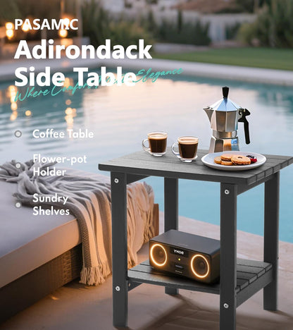 PASAMIC 2-Tier Adirondack Square Side Table, 17" HDPE Outdoor Side Tables, Weather Resistant End Table for Patio, Backyard, Pool, Indoor Companion, Beach, Easy Maintenance (Gray)