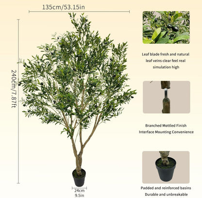 Artificial Tree Faux Olive Tree 8ft Tall Fake Olive Plant in Pot Fake Silk Tree Faux Plants Indoor