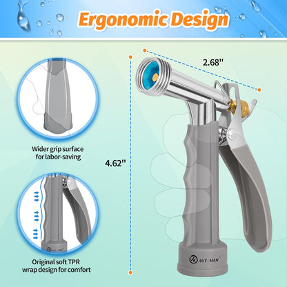 AUTOMAN Full Size Garden Hose Nozzle, High Pressure Pistol Grip Water Nozzle Sprayer with Threaded Front, Adjustable Spray Water Flow for Washing Car, Cleaning Ground, Watering Plants, Showering Pets