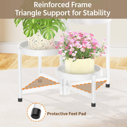 LASZOLA 5 Tiered Folding Plant Stand Indoor for Multiple Large Planter, Tall Heavy Duty Adjustable Rack with Rust Proof Plastic Shelving, Sturdy Vertical Tree Organizer for Narrow Inside Floor, White