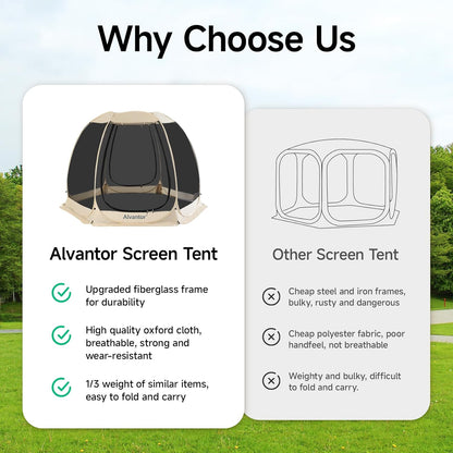 Alvantor Screen House Gazebo, 6-10-15 Person Pop Up Igloo Screened Canopy Tent with Mosquito Netting Sides, Instant UV Resistant Sun Shelter for Garden, Patio, Backyard