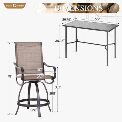 Sophia & William Outdoor Bar Set, Patio Bar Table and Chairs Set, All Weather Textile Fabric, Counter Height Patio Set - 4 x Swivel Bar Chairs, 1 x Rectangular Bar Table