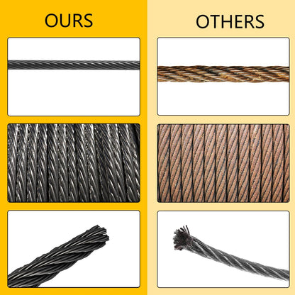 Black 200FT 1/8" T316 Stainless Steel Cable with Cutter, 7x7 Strands Aircraft Wire Rope for Deck Railing, Stair Handrail, Porch Fence, High Strength for Indoor and Outdoor Use