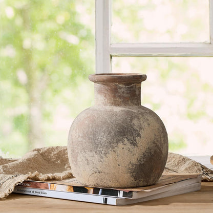 SIDUCAL Ceramic Rustic Farmhouse Vase | 6 Inch Pottery Decorative Flower for Home Decor | Boho Vase | Terracotta for Table, Living Room, Bathroom Decoration, Shelf Decor, Mantel