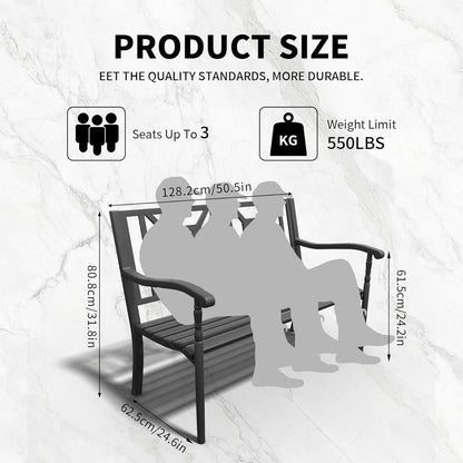 YLGJ&TIDY 50" Outdoor Bench, Metal Garden Bench, Patio Park Bench with Backrest & Armrests, Rust-Resistant, Perfect for Gardens, Parks, Porch, Lawn and Yard (BENCH05 2PK)