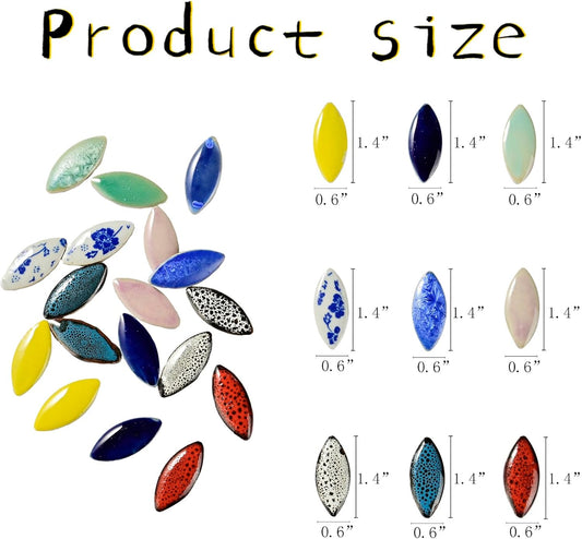 70 Pieces Petal Mosaic Tiles Ceramic Tiles, Bulk Stained Ceramic Pieces Supplies, Flower Leaves Mosaic Ceramics Mosaic Pieces Kit for DIY Crafts Plates Picture Frames Home Decorations - Light Blue