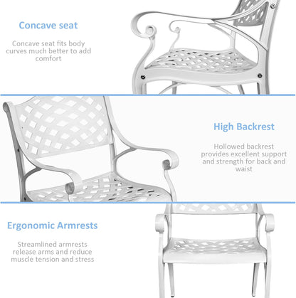 5 Piece Cast Aluminum Outdoor Dining Set, Outdoor Table and Chairs Set of 4, Patio Dining Set with 4 Chairs and 42" Round Table, Patio Conversation Set with 1.97" Umbrella Hole