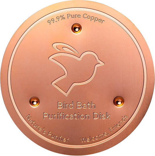 Mellbree Bird Bath Copper Disk, 0.6mm Reinforced 99.99% Pure Copper Cleaning Disk with Triple-Point Support for Physical Safe Clean Water All-Season, Universal Fit for Outdoor Birdbaths, Bowl