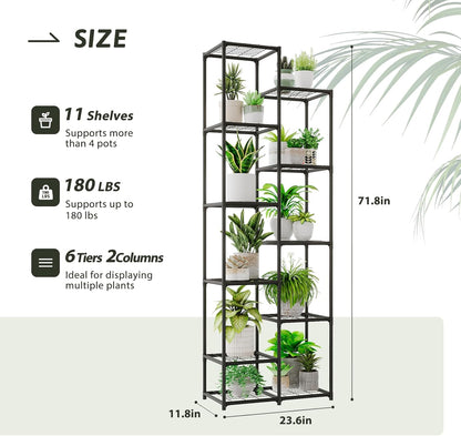 Tall Plant Stand Indoor Corner Plant Shelf Metal Plant Rack Plant Holder Flower Pot Stand for Multiple Plants for Living Room Patio Balcony Garden Porch Black