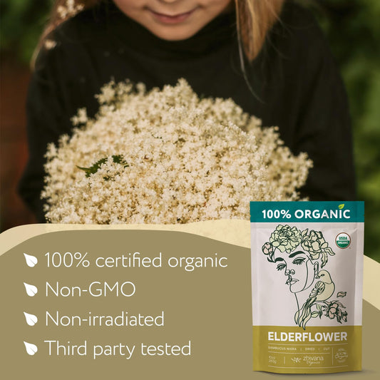 Elderflower Tea (10oz.) - Organic Dried Elderflowers - Elder Flowers Dried Herbs, Te de Sauco, Flor De Sauco Organico - Respiratory Tea - Great for Allergy