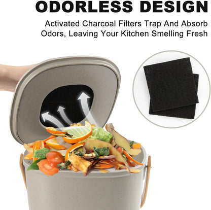Compost Bin Kitchen, LALASTAR Countertop Compost Bin with Lid, Made of Sustainable Bamboo Fiber, Odorless Indoor Compost Bucket, 1 Gallon, Grey, Square