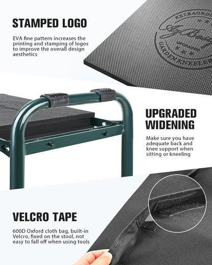 Garden Kneeler and Seat Heavy Duty, Upgraded Foldable Gardening Stool - Widened to 10" Stable Wear-resistant Prevent Knee and Back Pain, Beautiful Logo high-end 2 Large Tool Bags Gift for Women