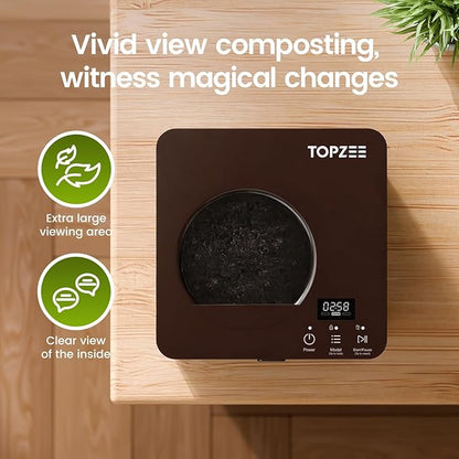 TOPZEE Kitchen Composter-3L Electric Composter for Kitchen Countertop, Compost Bin Outdoor/Indoor Odorless, Compost Machine,4H Fast Compsting, Light Brown