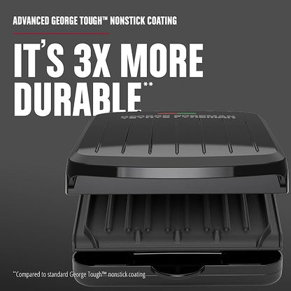 George Foreman Compact 2-Serving Electric Indoor Grill and Panini Press for 1–2 People, Classic Plates, Black