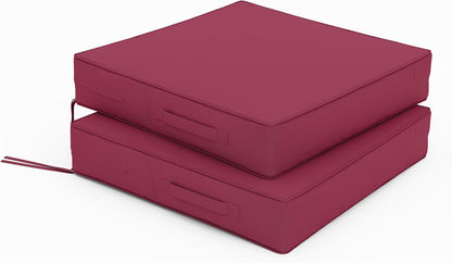 Patio Chair Cushions 22 X 22 X 4 Inch Waterproof Outdoor Seat Cushions for Patio Furniture, Outdoor Sofa Couch Pads with Ties & Handle, Set of 2, Fuchsiared