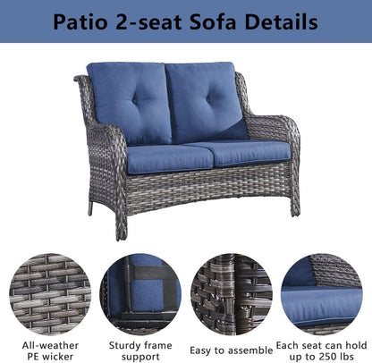 Outdoor Loveseat Small Patio Furniture 2 Seater Sofa Brown Wicker Couch Rattan Settee for Single-Family House