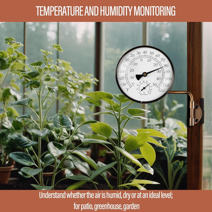 4-Inch Brass Outdoor Thermometer - Analog Temperature Gauge for Patio, Greenhouse and Garage