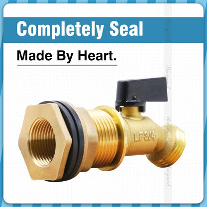 GHT 3/4 spigot for rain barrel parts kit, brass water barrel spigot for 5/25/50/55 gallon bucket, bulkhead valve for rainwater drum garden hose connector and drain valve diy kits