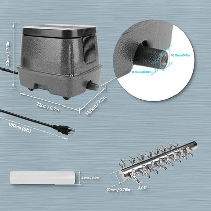 AquaMiracle Linear Air Pump ZP-40/ZP-60/ZP-100/ZP-200 for Pond Aeration, 635/950/1600/4000GPH Septic Air Pump Pond Aerators for Outdoor Ponds, Waste Treatment, Aquarium, Fish Farm, Seafood Restaurant