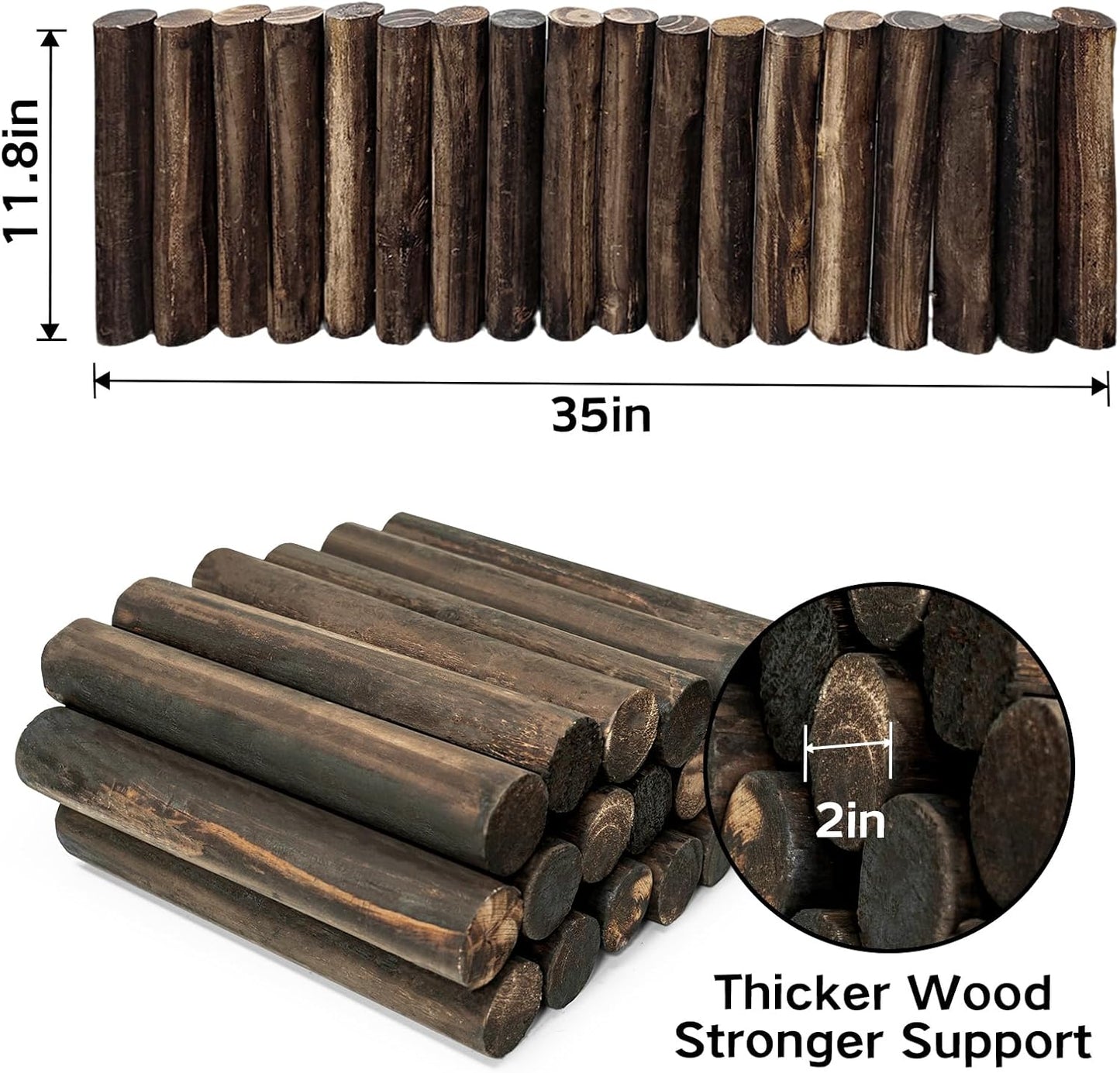 Wood Garden Fence, Wooden Solid Log Edging Border Decorative for Flower Bed Barriers and Landscape Fencing
