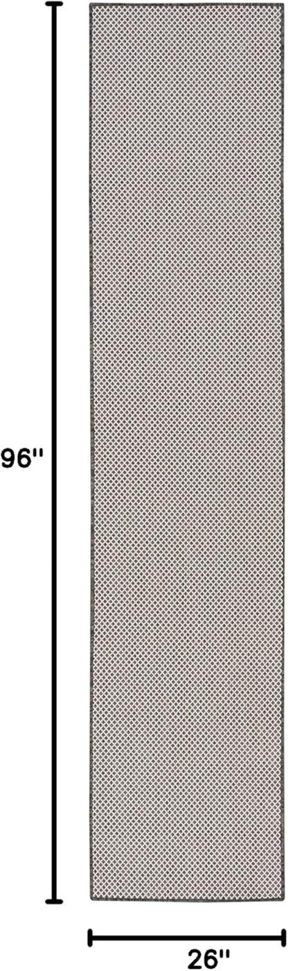 Nourison Home Courtyard 8' Runner Ivory Charcoal Fabric Modern Area Rug (8' Runner)
