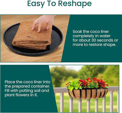 4 Packs 24 inch Hanging Basket Liner Trough Coco Coir Liner for Planter Replaceable Natural Coconut Fiber for Hanging Baskets Window Box Garden Fence Flower Pots Outdoor Indoor (4Pcs 24 inch)