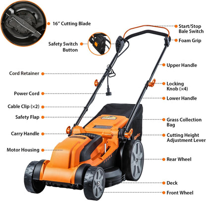 LawnMaster MEB1216K Electric Lawn Mower 16-Inch 12AMP