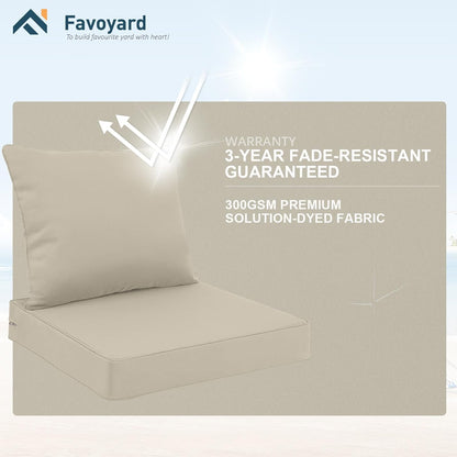 Favoyard Outdoor Seat Cushion Set 24 x 24 Inch Water-Resistant & Fade-Resistant Patio Furniture Cushions with Removable Cover Deep Seat & Back Cushion with Handle and Adjustable Straps for Chair Sofa