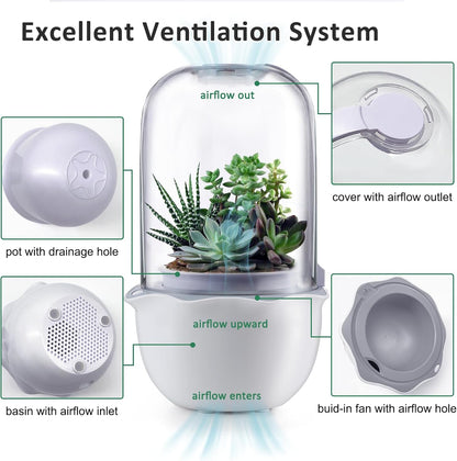 Smart Venus Fly Trap Terrarium Pot with Timer&Fan,Succulent Planter with Grow Light,Indoor Plant Terrarium Kit for Carnivorous Plants,Sundew Moss,Cactus, for Dad (No Plant)