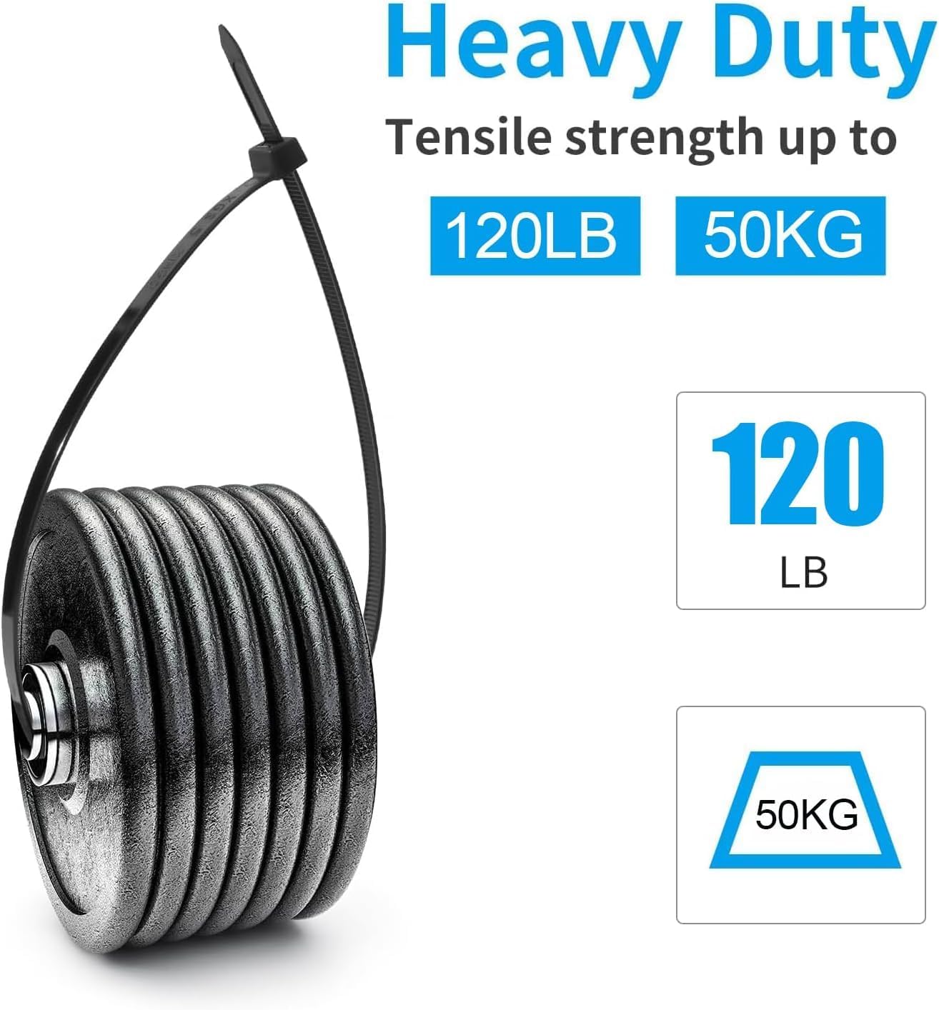 XINGO 10 Inch White Zip Ties Heavy Duty 100 Pack, 120 LBS Tensile Strength, Premium Nylon Cable Wire Ties, Self-locking Plastic Ties for Indoor and Outdoor Use
