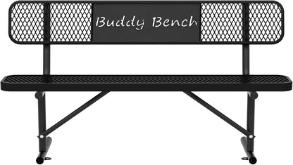 6 Feet Steel Park Bench for Outside, Outdoor Bench with Backrest & Portable Frame, Commercial Benches for Parks, School, Patio, Deck, Store,Black