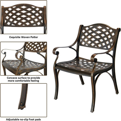 5 Piece Outdoor Patio Dining Set, All-Weather 58.66" Cast Aluminum Table and Chairs Set of 4, Bistro Set Outdoor with Umbrella Hole for Garden, Porch