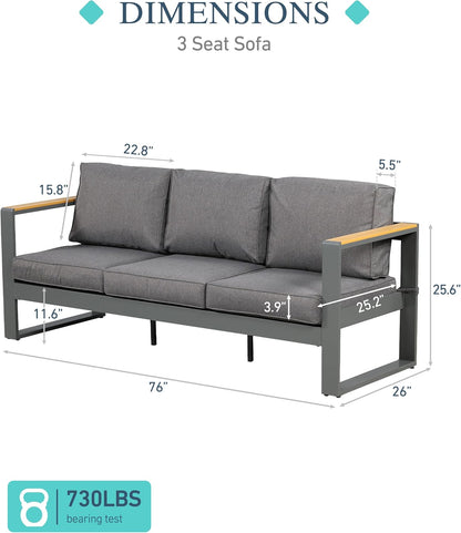 BPS Outdoor Aluminum Patio Furniture 3 Seats Sofa, 1 PCS All-Weather Metal Outdoor Sofa Chairs with Washable Thick Cushion for Garden, Patio, Balcony and Proch