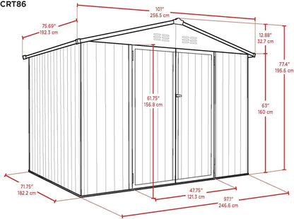 Metal Outdoor Galvanized Steel Storage Shed with Lockable Doors for Backyard or Patio Storage of Bikes, Grills, Supplies, Tools, Toys, for Lawn, Garden, and Camping, Tan (8x6)