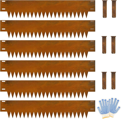 Cor Ten Steel Landscape Edging, 8Hx40L-Inch Metal Garden Edging, 6-Pack Hammer in Landscape Edging with 6 Clips and Gloves, Rustic