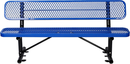 Heavy-Duty Park Bench or Table for Outside - Black Coated Outdoor Furniture Steel Bench, Commercial-Grade Outdoor Benches Weatherproof for Park, Patio, Porch (Blue, 6FT (with Backrest))