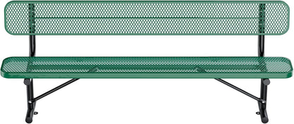 Thermoplastic Coated Iron Park Bench for Outside, Heavy Duty Metal Garden Bench, Expanded Commercial Grade Seating for Shopping Malls, Lawn Yard Porch Entryway (Green with Backrest, 96IN)